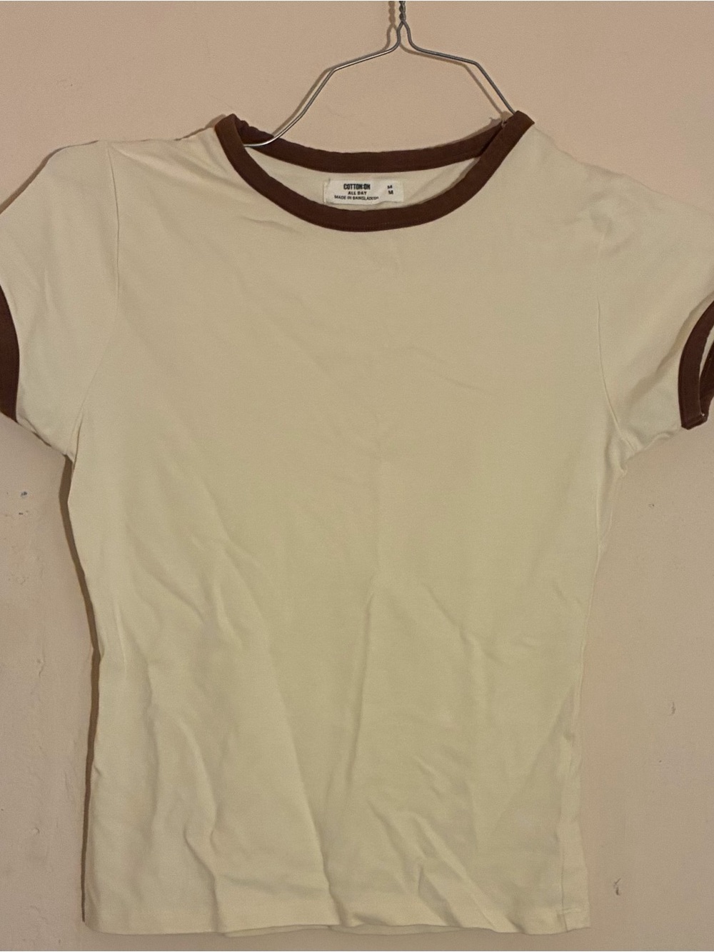 2 Cotton On Cream Short-Sleeve Ringer Tee with Brown Trim